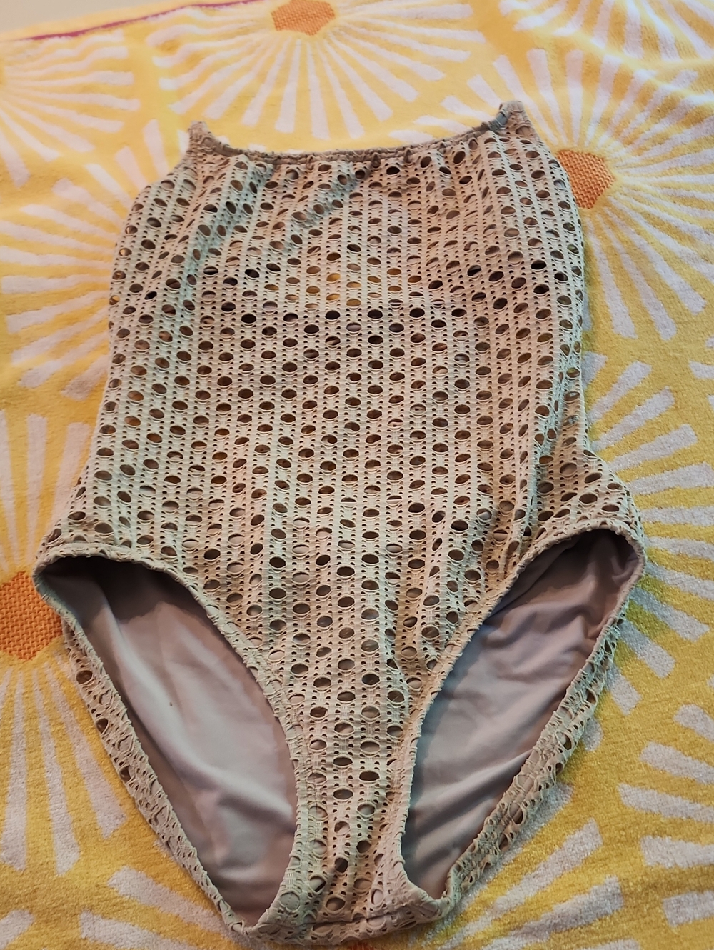 Carmen Marc Valvo Beige Crochet One-Piece Swimsuit